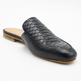 Bond slip on mules in black croc embossed leather