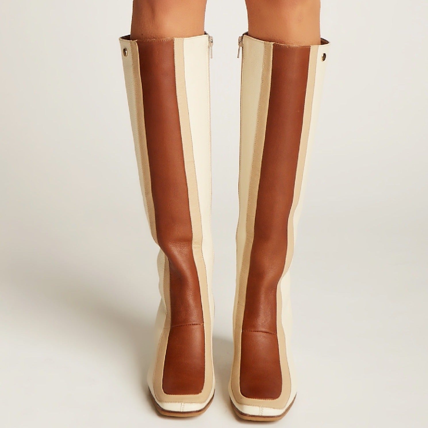 Handcrafted Leather Boots, Ivory White, Tan Arequipe ,and Honey Tan Smooth Leather Knee High Boots. Stivali New York