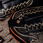 Handcrafted Leather Cowboy Boots, Black Smooth Leather with Embroidered Butterfly Design. Stivali New York