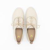 Handcrafted Leather Oxford Flats, Ivory White Smooth Leather and Embossed Leather Snakeskin. Stivali New York