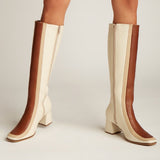 Handcrafted Leather Boots, Ivory White, Tan Arequipe ,and Honey Tan Smooth Leather Knee High Boots. Stivali New York