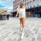 Handcrafted Leather Cowboy Boots, Ivory White Smooth Leather. Stivali New York
